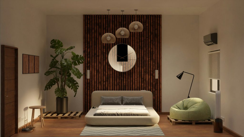 Calm bedroom interior designed by BBARCHI